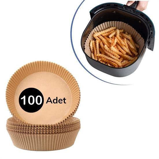 BUFFER® 100 Adet  Air Fryer Pişirme Kağıdı Tek Kullanımlık  Yağlı Kağıdı Yuvarlak Tabak Model