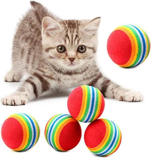 4’lü Gökkuşağı Sünger Kedi Köpek Çiğneme Oyun Topu 4,2 Cm Diş Çıkarma Interaktif Oyuncak